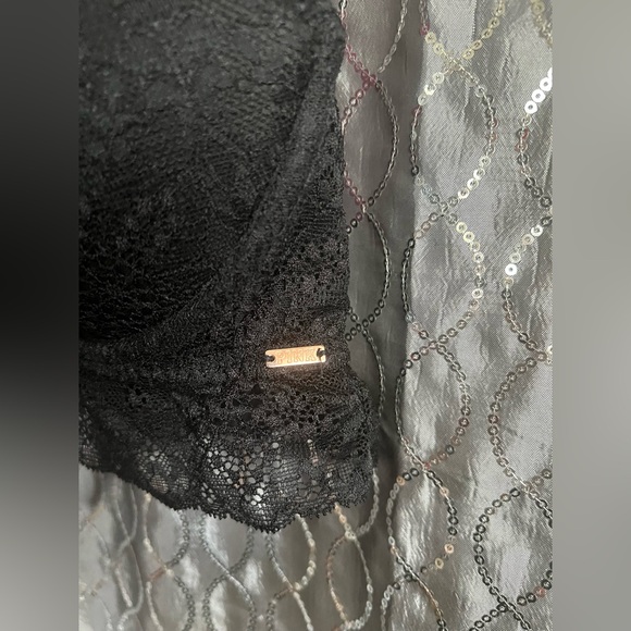 Pink Victoria’s Secret Black Lace Push Up Bra Size L - Picture 3 of 6